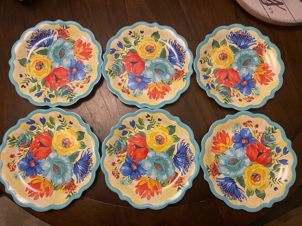 Pioneer Woman ~ DELANEY 8.5” Dia. Melamine Salad Plates Set Of 6